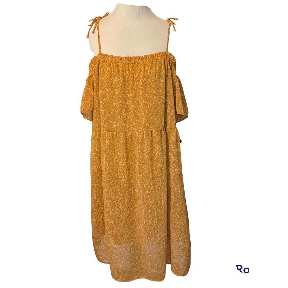 Xhilaration BOHO Mustard Yellow Floral Print Off Shoulder Lined Dress sz xxL